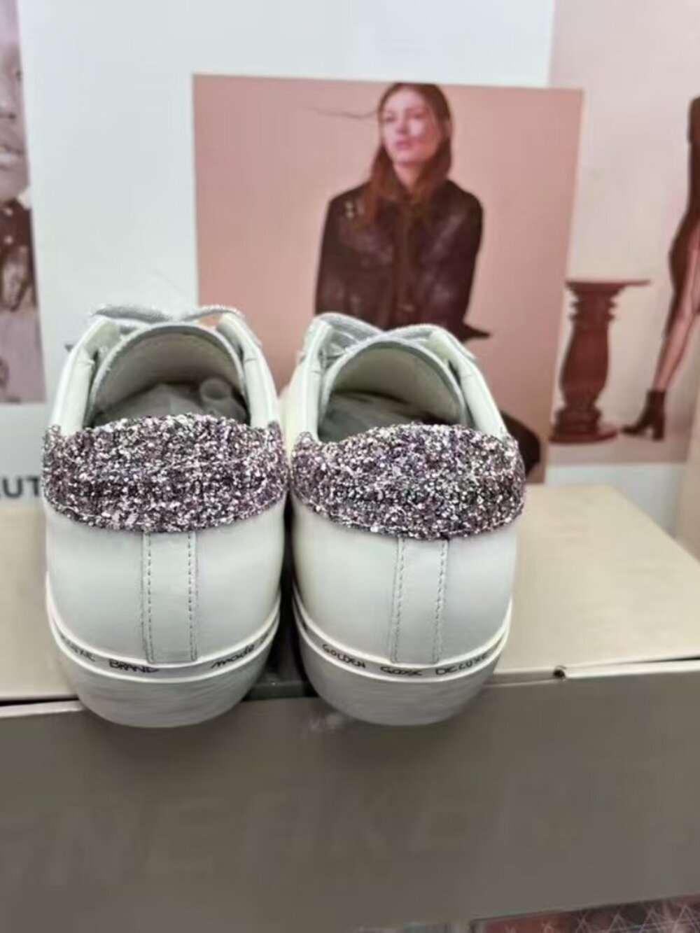 Golden Goose White Sneakers with Silver Glitter Heel - Picture 5 of 5